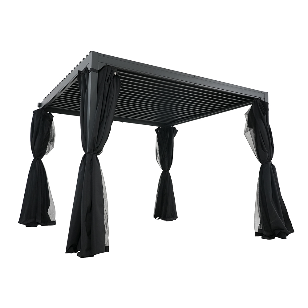 PERGOLA ALUMINIOWA 3X3X2,3 M ZE STALOWYM DACHEM I ZASŁONAMI ANTRACYT